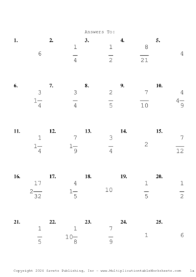 Single Digit Fraction Problem Set AR Answers