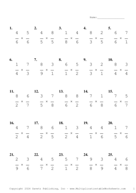 Single Digit Fraction Problem Set AS Multiplication Worksheet