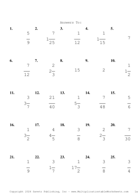 Single Digit Fraction Problem Set AS Answers