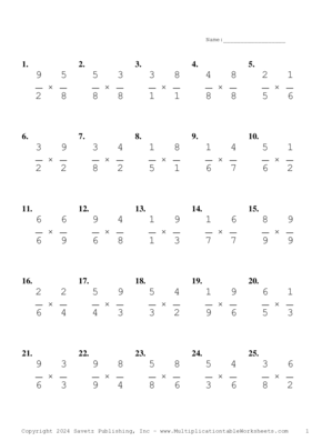 Single Digit Fraction Problem Set AT Multiplication Worksheet