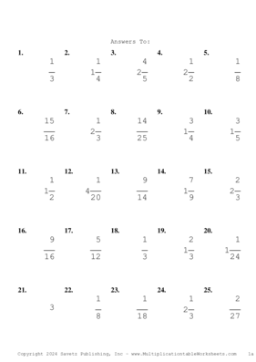 Single Digit Fraction Problem Set AU Answers