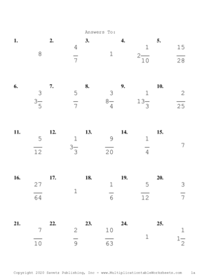 Single Digit Fraction Problem Set A Answers