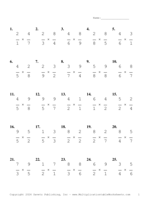 Single Digit Fraction Problem Set BM Multiplication Worksheet