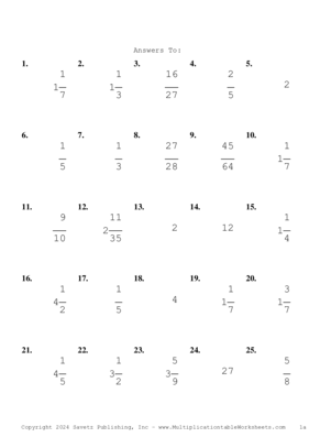 Single Digit Fraction Problem Set BM Answers