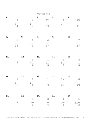 Single Digit Fraction Problem Set BQ Answers