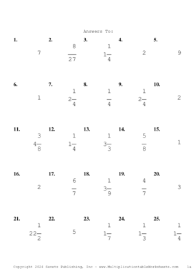 Single Digit Fraction Problem Set BR Answers