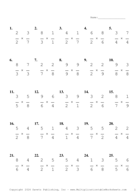 Single Digit Fraction Problem Set BS Multiplication Worksheet