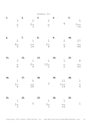 Single Digit Fraction Problem Set BS Answers