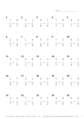 Single Digit Fraction Problem Set BT Multiplication Worksheet