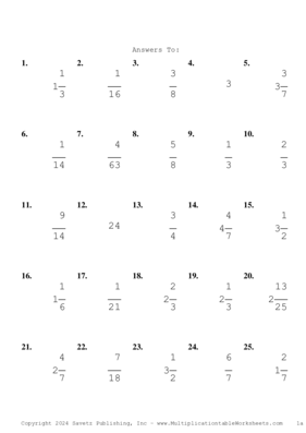 Single Digit Fraction Problem Set BT Answers