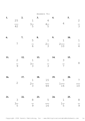 Single Digit Fraction Problem Set BU Answers