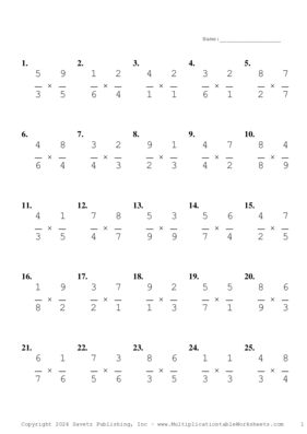 Single Digit Fraction Problem Set BV Multiplication Worksheet