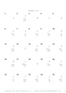 Single Digit Fraction Problem Set BV Answers
