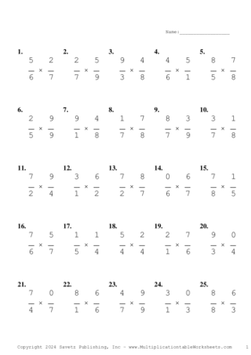 Single Digit Fraction Problem Set BX Multiplication Worksheet