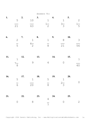 Single Digit Fraction Problem Set BX Answers