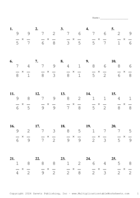 Single Digit Fraction Problem Set BZ Multiplication Worksheet
