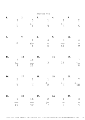 Single Digit Fraction Problem Set CA Answers
