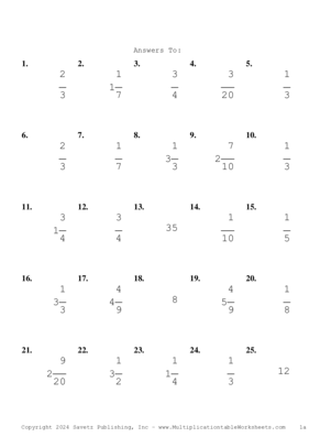 Single Digit Fraction Problem Set CC Answers