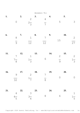 Single Digit Fraction Problem Set CE Answers