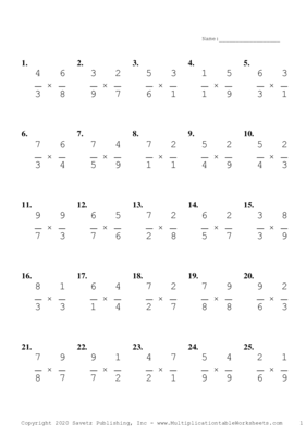 Single Digit Fraction Problem Set E Multiplication Worksheet