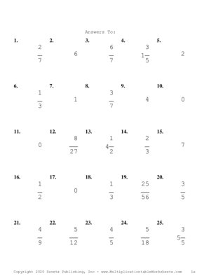 Single Digit Fraction Problem Set F Answers