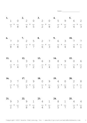 Single Digit Fraction Problem Set G Multiplication Worksheet
