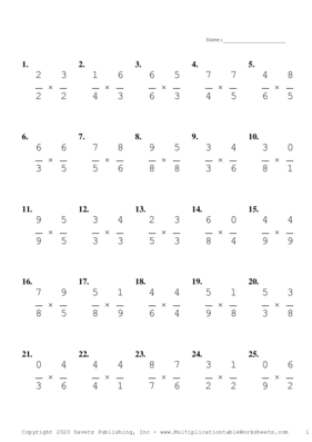 Single Digit Fraction Problem Set H Multiplication Worksheet
