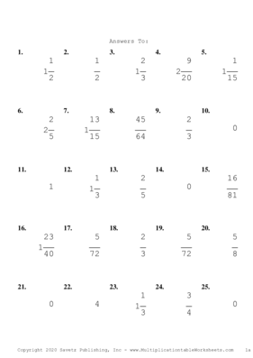 Single Digit Fraction Problem Set H Answers