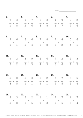 Single Digit Fraction Problem Set K Multiplication Worksheet