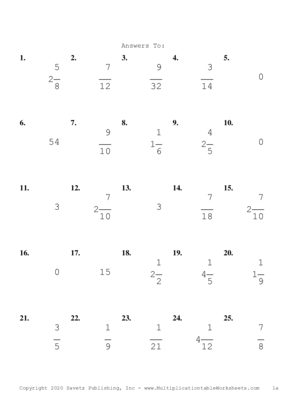 Single Digit Fraction Problem Set K Answers