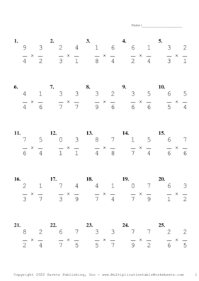 Single Digit Fraction Problem Set L Multiplication Worksheet