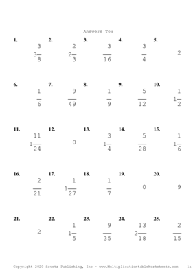 Single Digit Fraction Problem Set L Answers