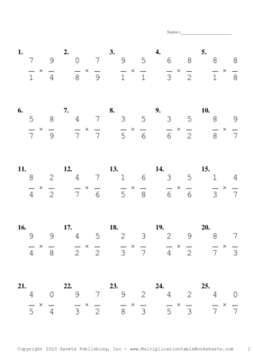 Single Digit Fraction Problem Set M Multiplication Worksheet