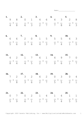 Single Digit Fraction Problem Set N Multiplication Worksheet