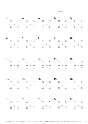 Single Digit Fraction Problem Set O Multiplication Worksheet