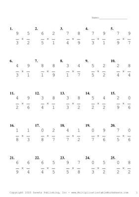 Single Digit Fraction Problem Set R Multiplication Worksheet