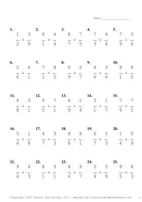 Single Digit Fraction Problem Set S Multiplication Worksheet