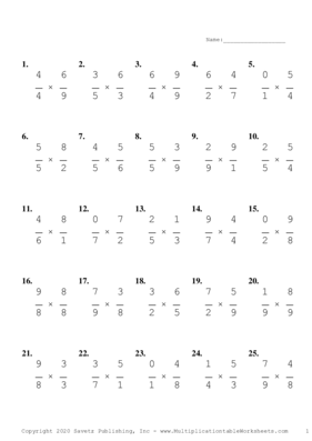 Single Digit Fraction Problem Set T Multiplication Worksheet