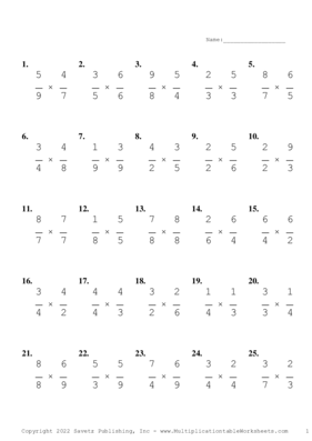 Single Digit Fraction Problem Set U Multiplication Worksheet