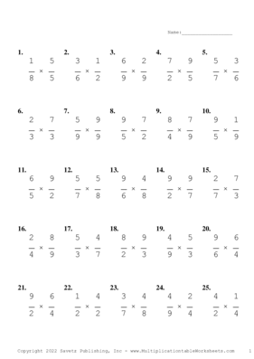 Single Digit Fraction Problem Set V Multiplication Worksheet