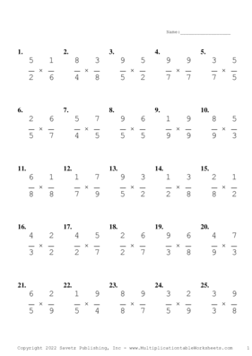 Single Digit Fraction Problem Set Y Multiplication Worksheet