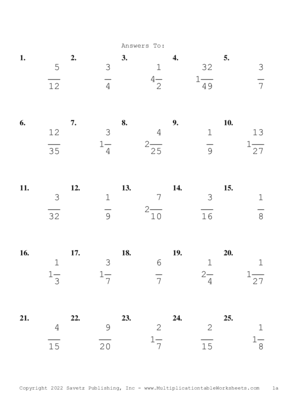 Single Digit Fraction Problem Set Y Answers