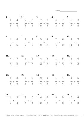 Single Digit Fraction Problem Set Z Multiplication Worksheet