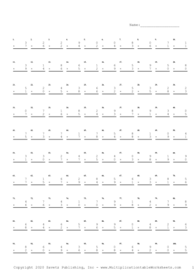 Single Digit Problem Set A Multiplication Worksheet