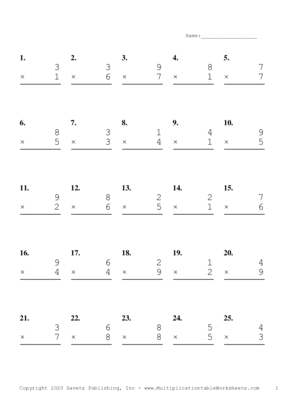 Single Digit Problem Set G Multiplication Worksheet
