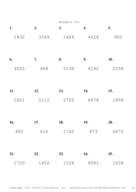 Three by One Digit Problem Set AA Answers