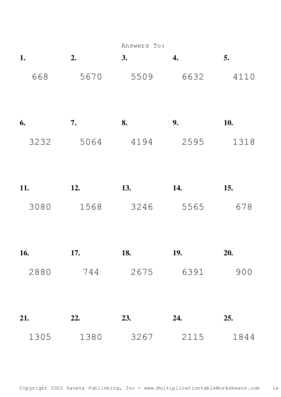 Three by One Digit Problem Set AC Answers