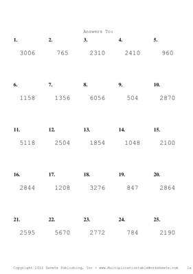 Three by One Digit Problem Set AE Answers