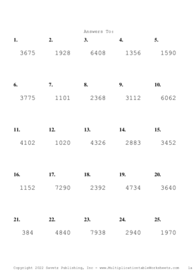 Three by One Digit Problem Set AF Answers