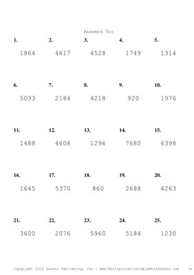 Three by One Digit Problem Set AH Answers